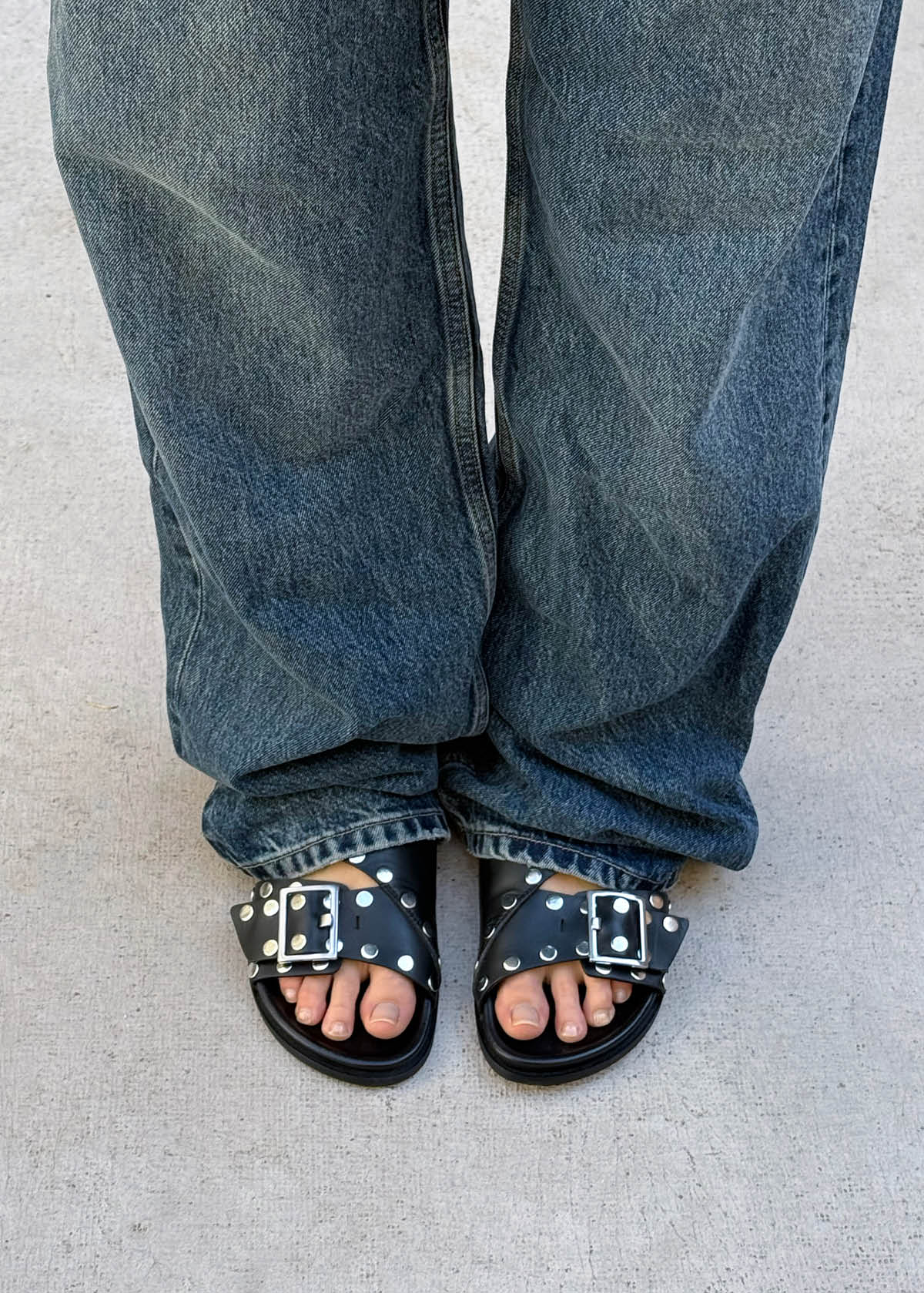 Alba Studs Black Leather Sandals - Image 2