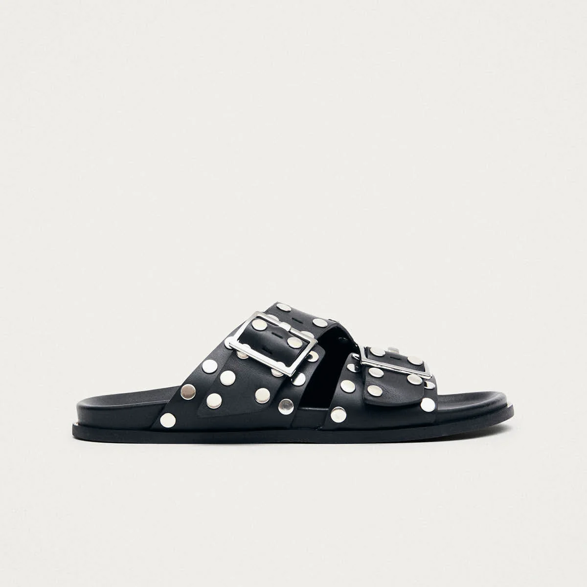 Alba Studs Black Leather Sandals - Image 3