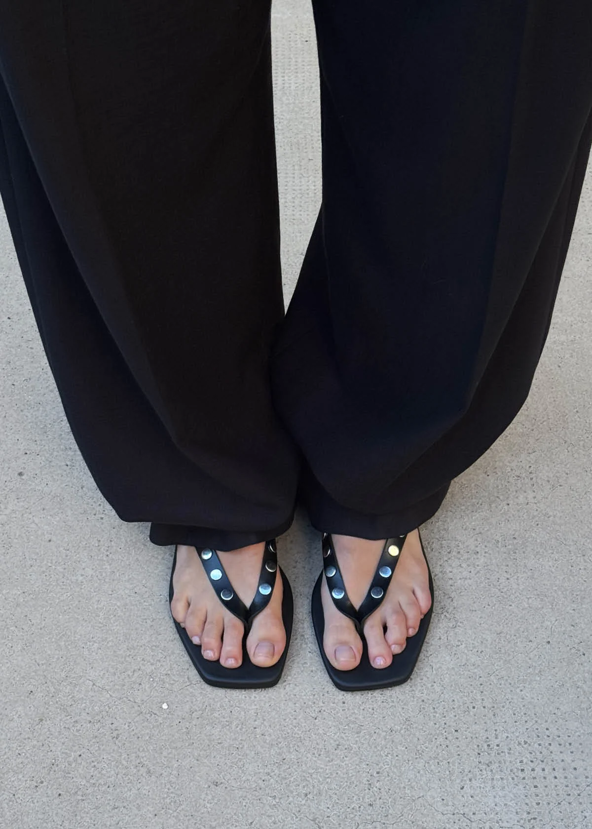 Ola Studs Black Leather Sandals - Image 2