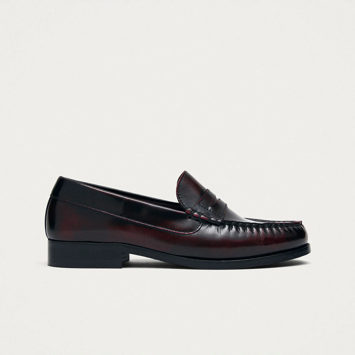 Rivet Vintage Effect Burgundy Leather Loafers - Image 3