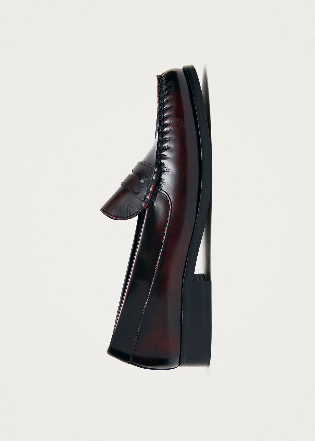 Rivet Vintage Effect Burgundy Leather Loafers - Image 4