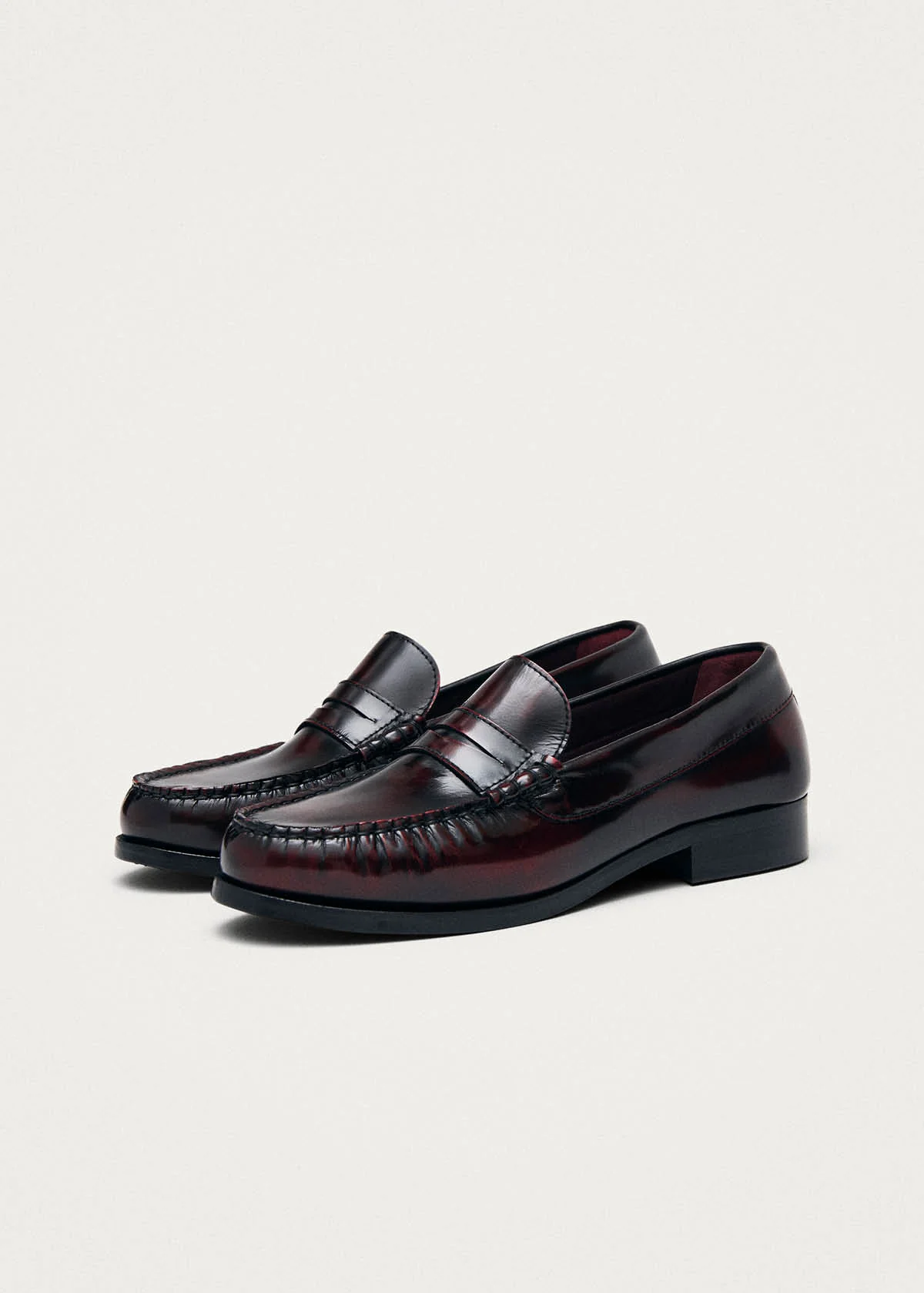Rivet Vintage Effect Burgundy Leather Loafers - Image 6