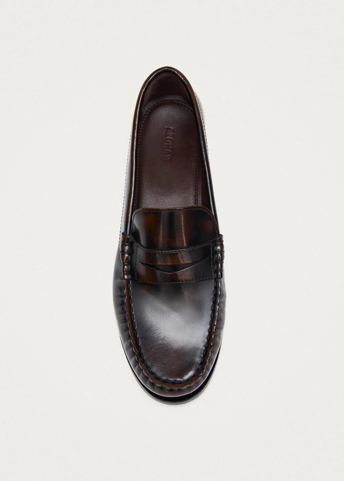 Rivet Vintage Effect Coffee Brown Leather Loafers - Image 5
