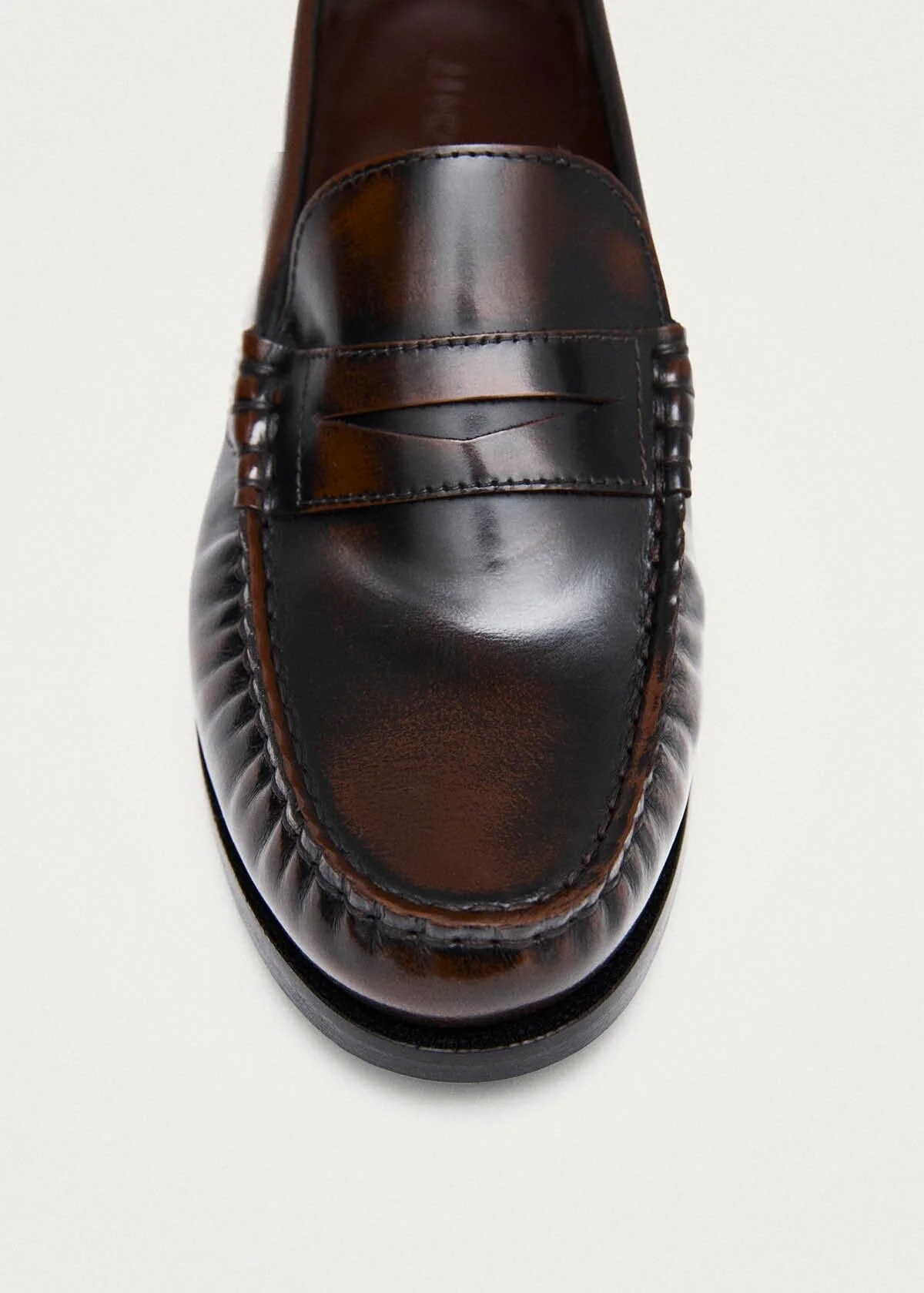 Rivet Vintage Effect Coffee Brown Leather Loafers - Image 6