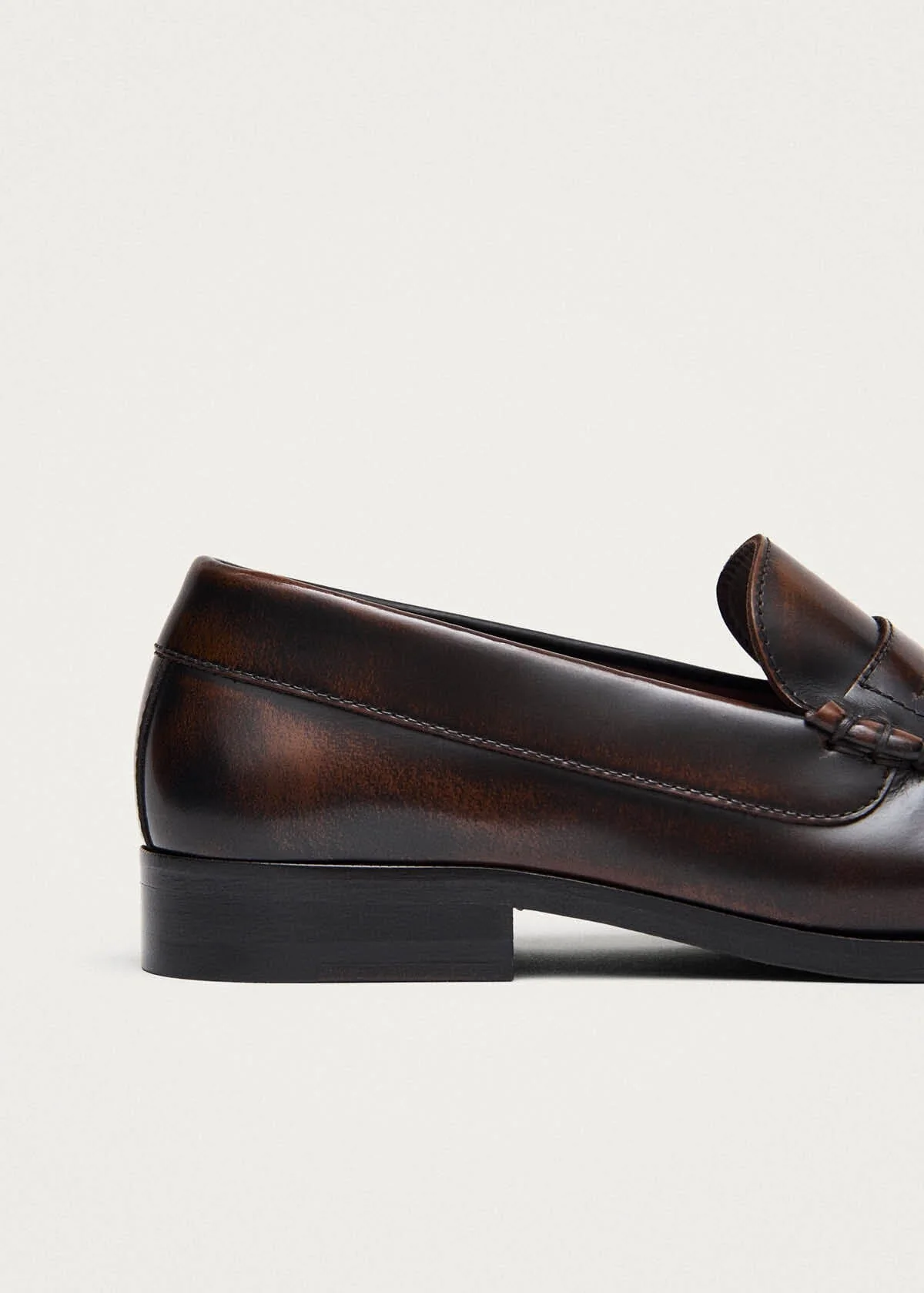 Rivet Vintage Effect Coffee Brown Leather Loafers - Image 7