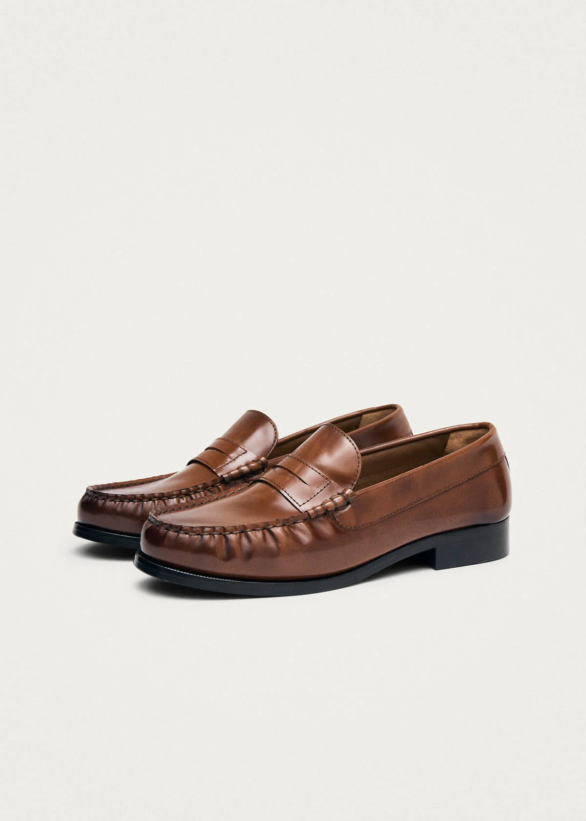 Rivet Vintage Effect Tan Leather Loafers - Image 2