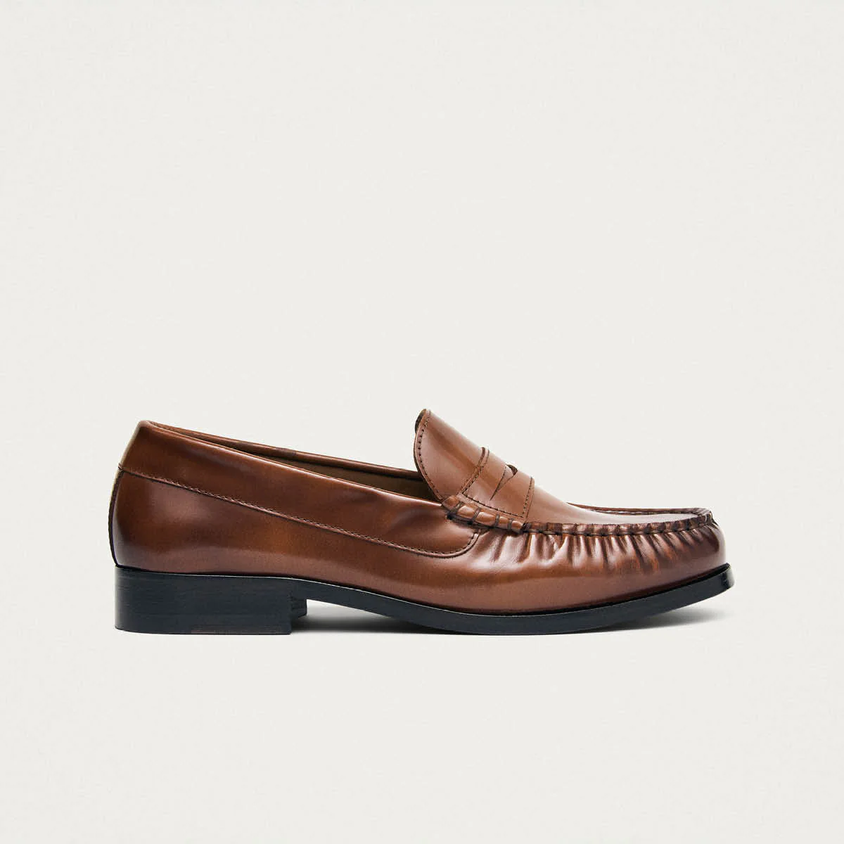 Rivet Vintage Effect Tan Leather Loafers - Image 3