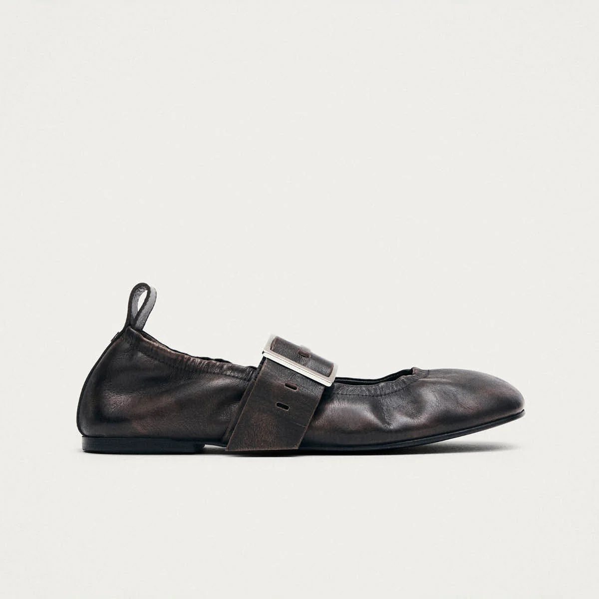 Sarea Vintage Effect Brown Leather Ballet Flats - Image 3