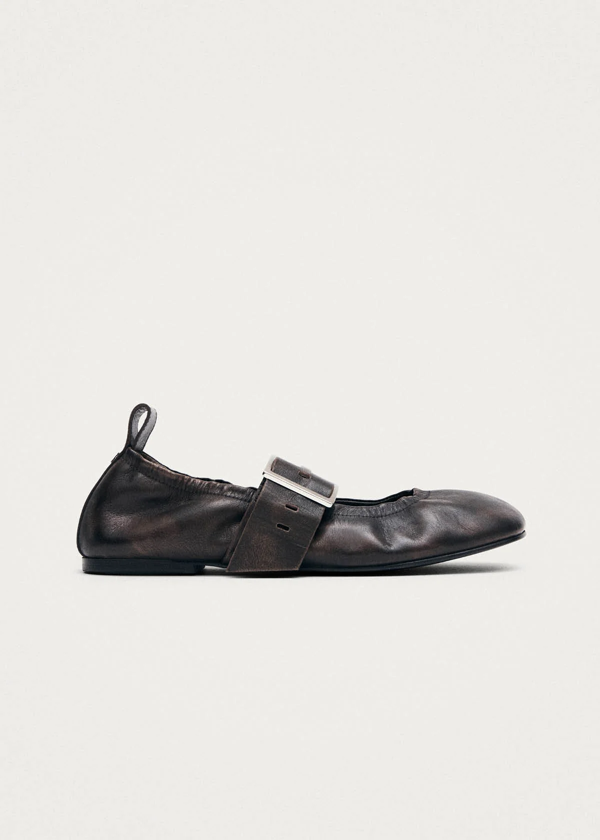 Sarea Vintage Effect Brown Leather Ballet Flats - Image 4
