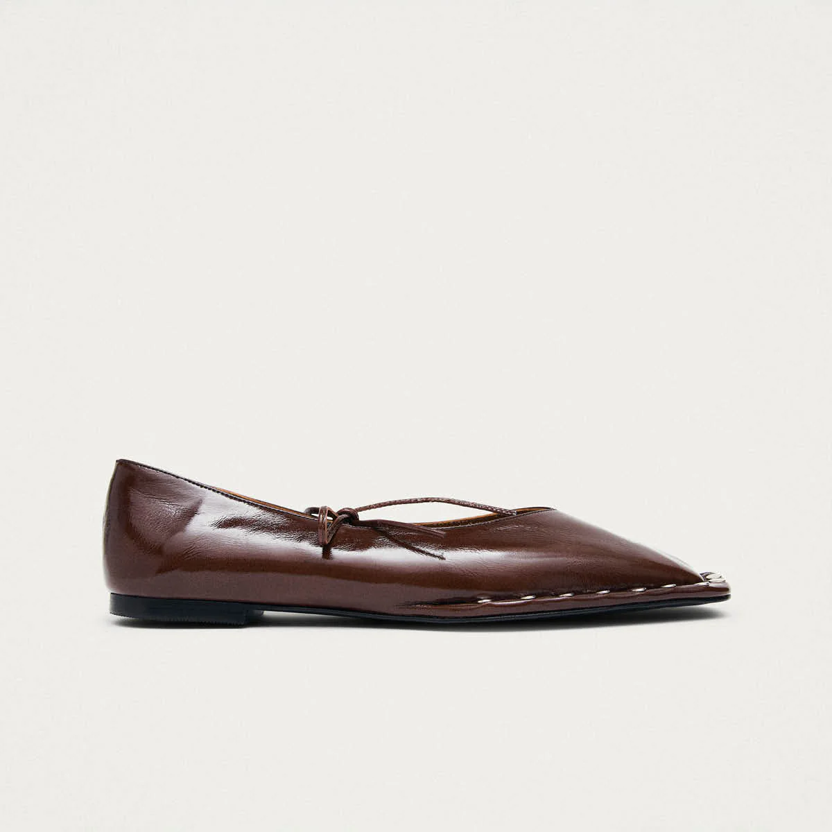 Sway Studs Patent Brown Leather Ballet Flats - Image 3