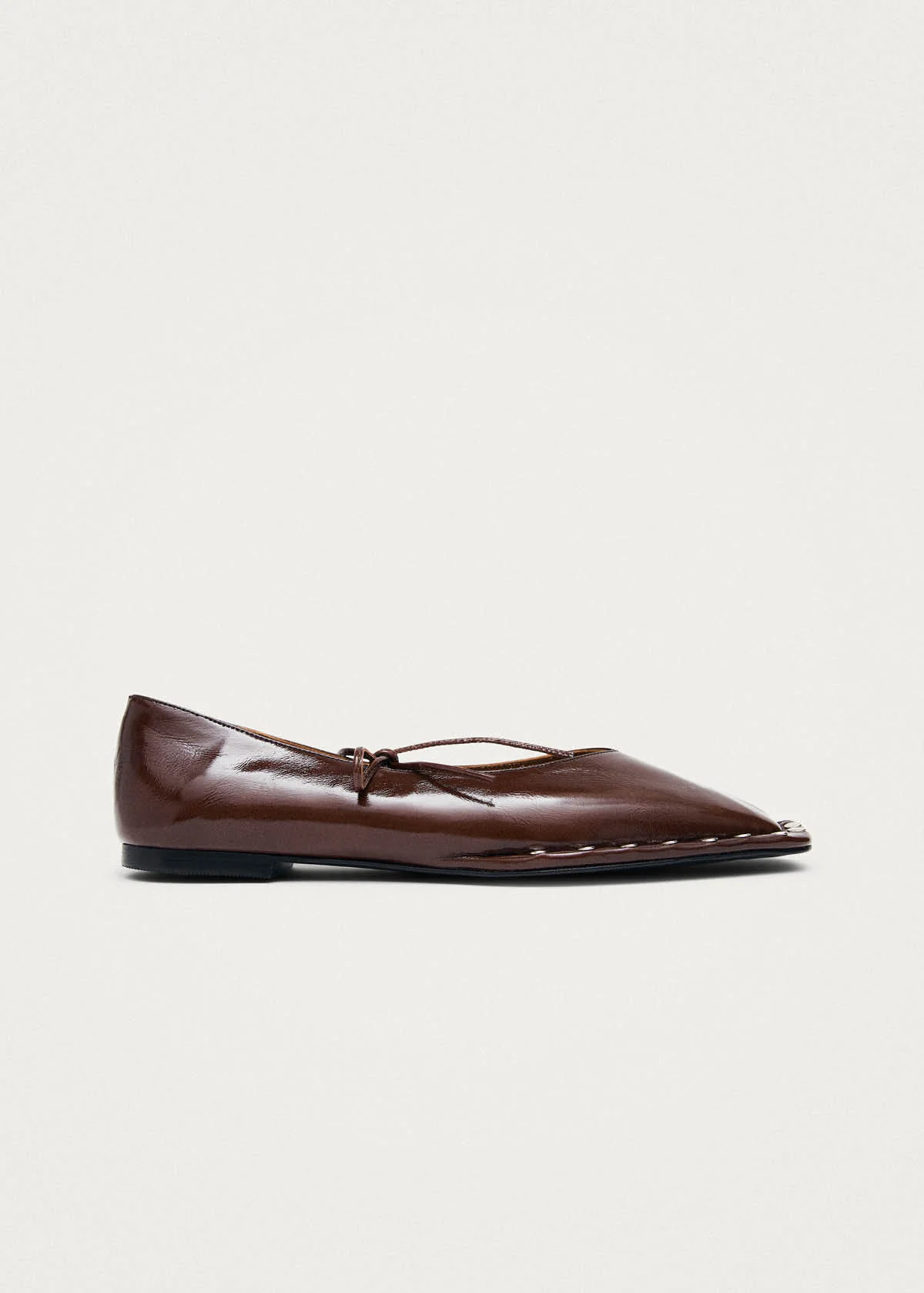 Sway Studs Patent Brown Leather Ballet Flats - Image 4