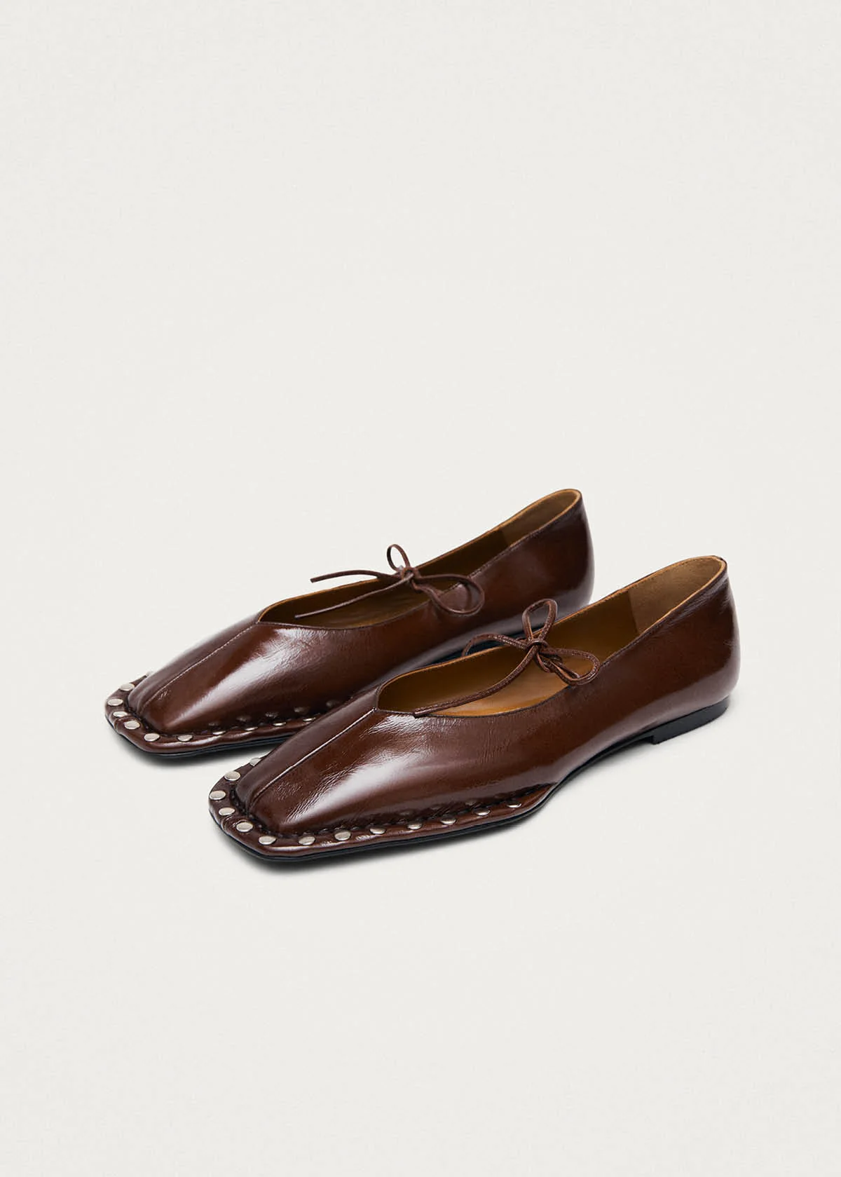 Sway Studs Patent Brown Leather Ballet Flats - Image 5