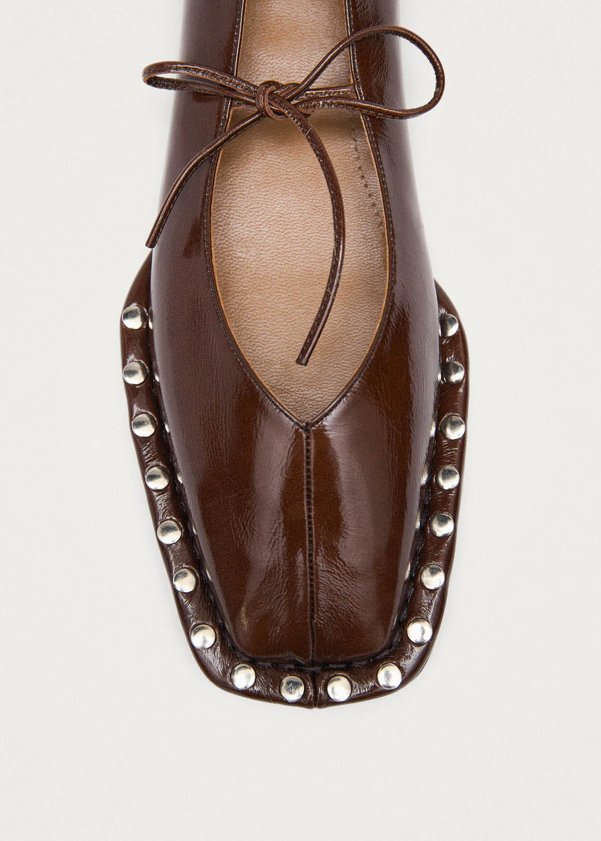 Sway Studs Patent Brown Leather Ballet Flats - Image 6