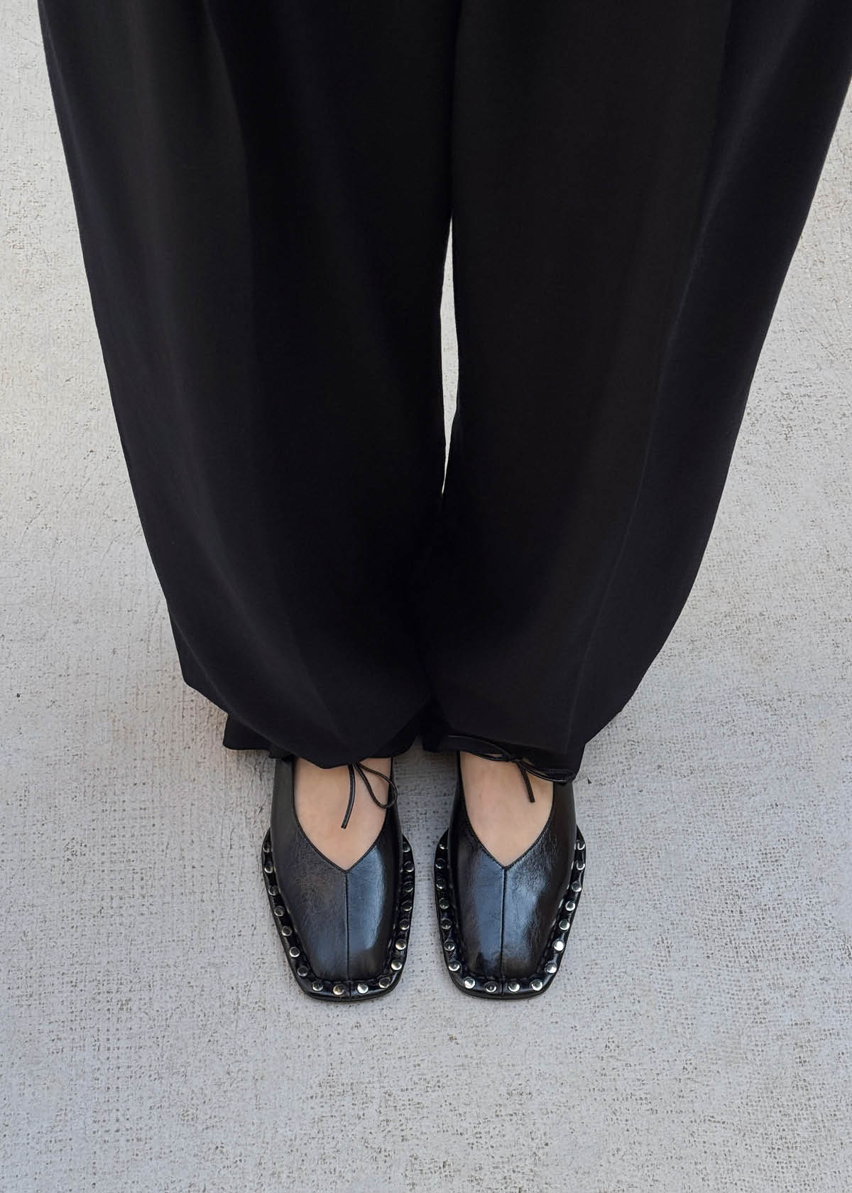 Sway Studs Rift Black Leather Ballet Flats - Image 2