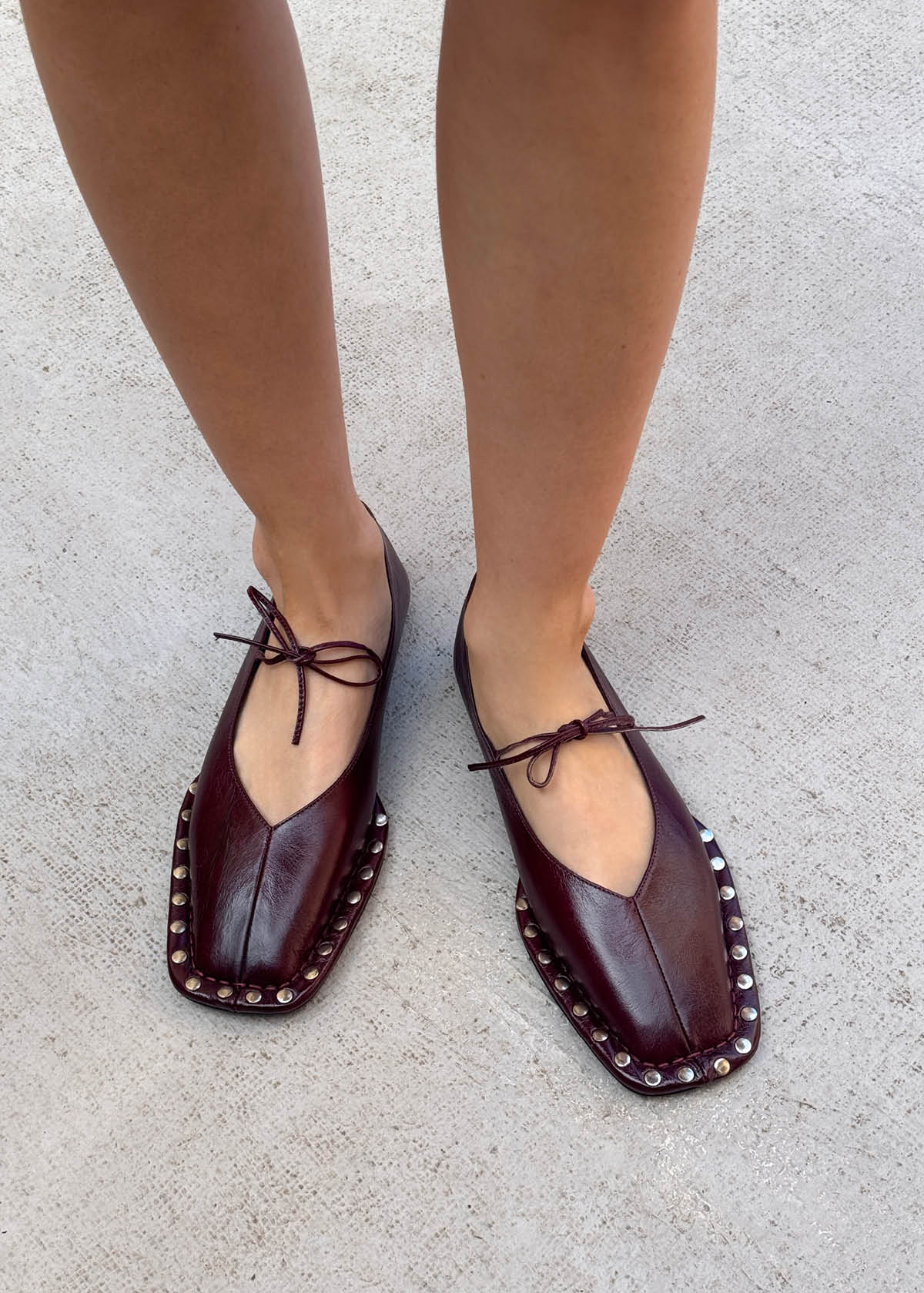 Sway Studs Rift Burgundy Leather Ballet Flats - Image 2