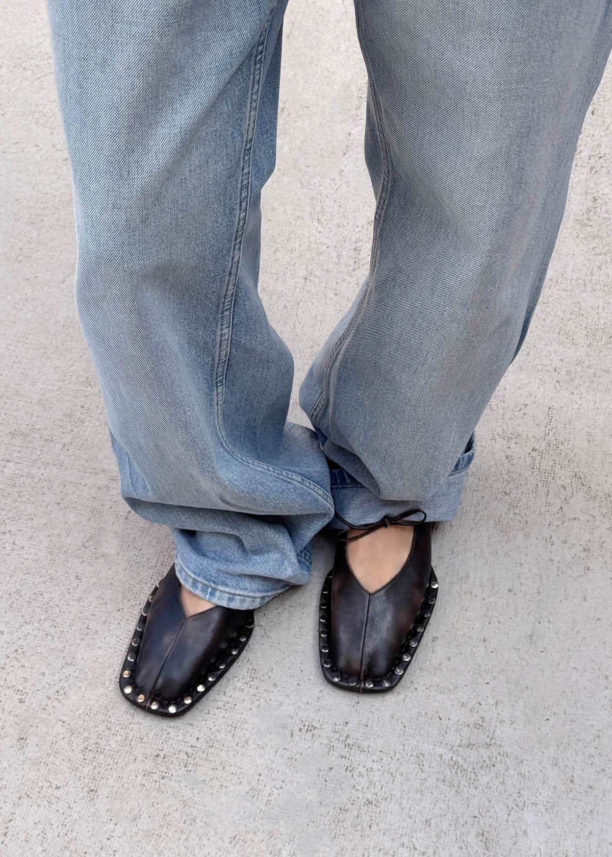 Sway Studs Vintage Effect Brown Leather Ballet Flats - Image 2