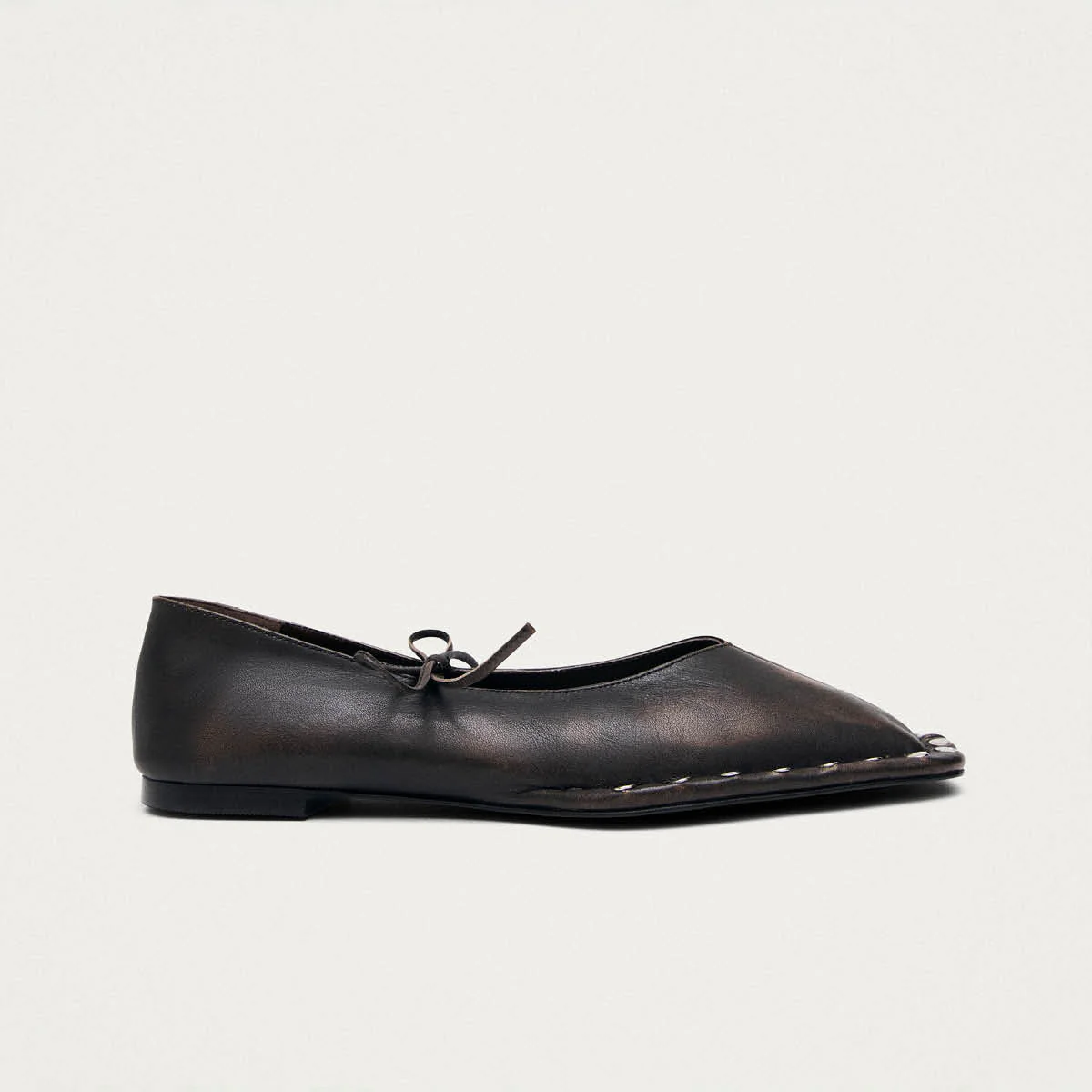 Sway Studs Vintage Effect Brown Leather Ballet Flats - Image 3