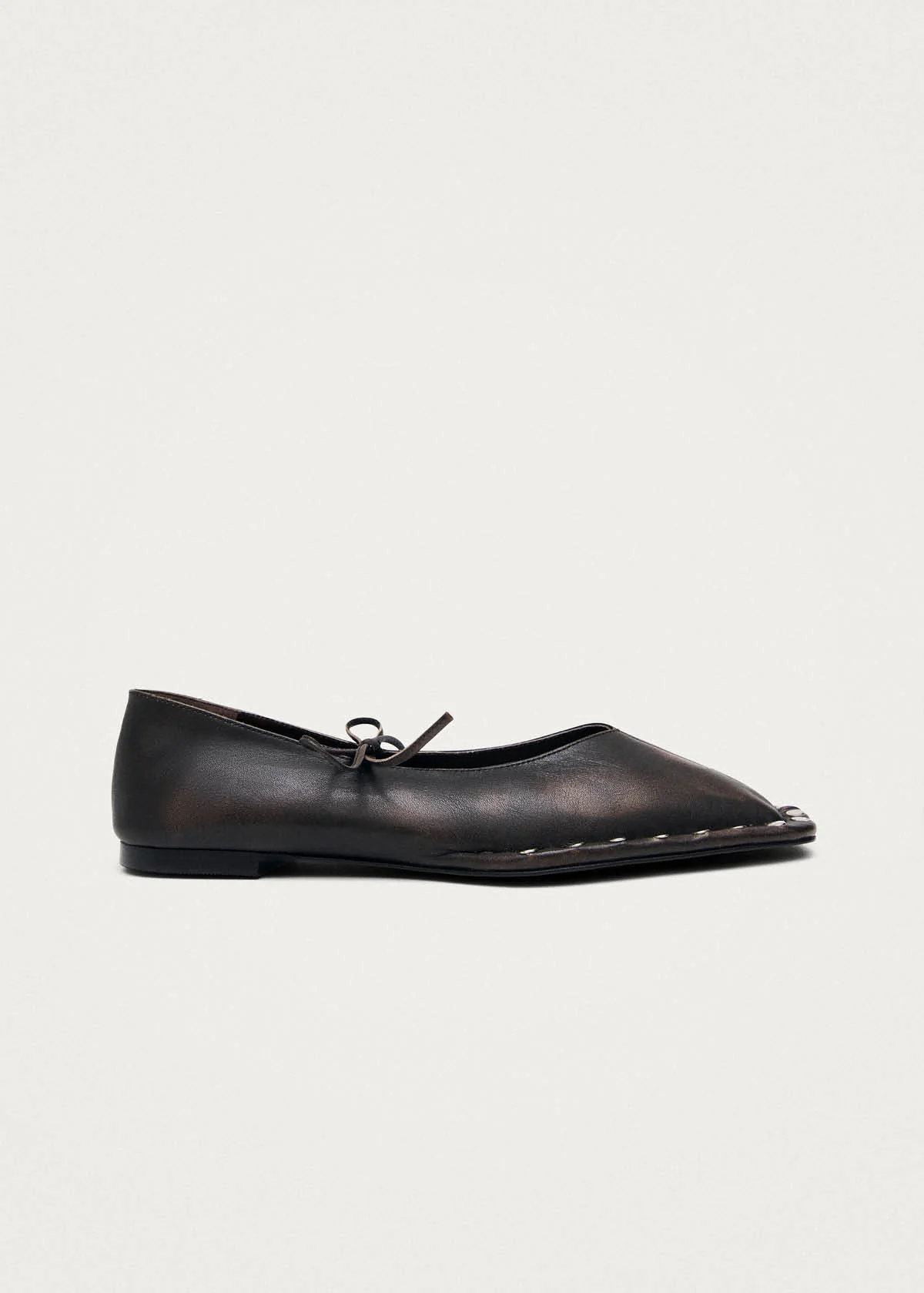 Sway Studs Vintage Effect Brown Leather Ballet Flats - Image 4