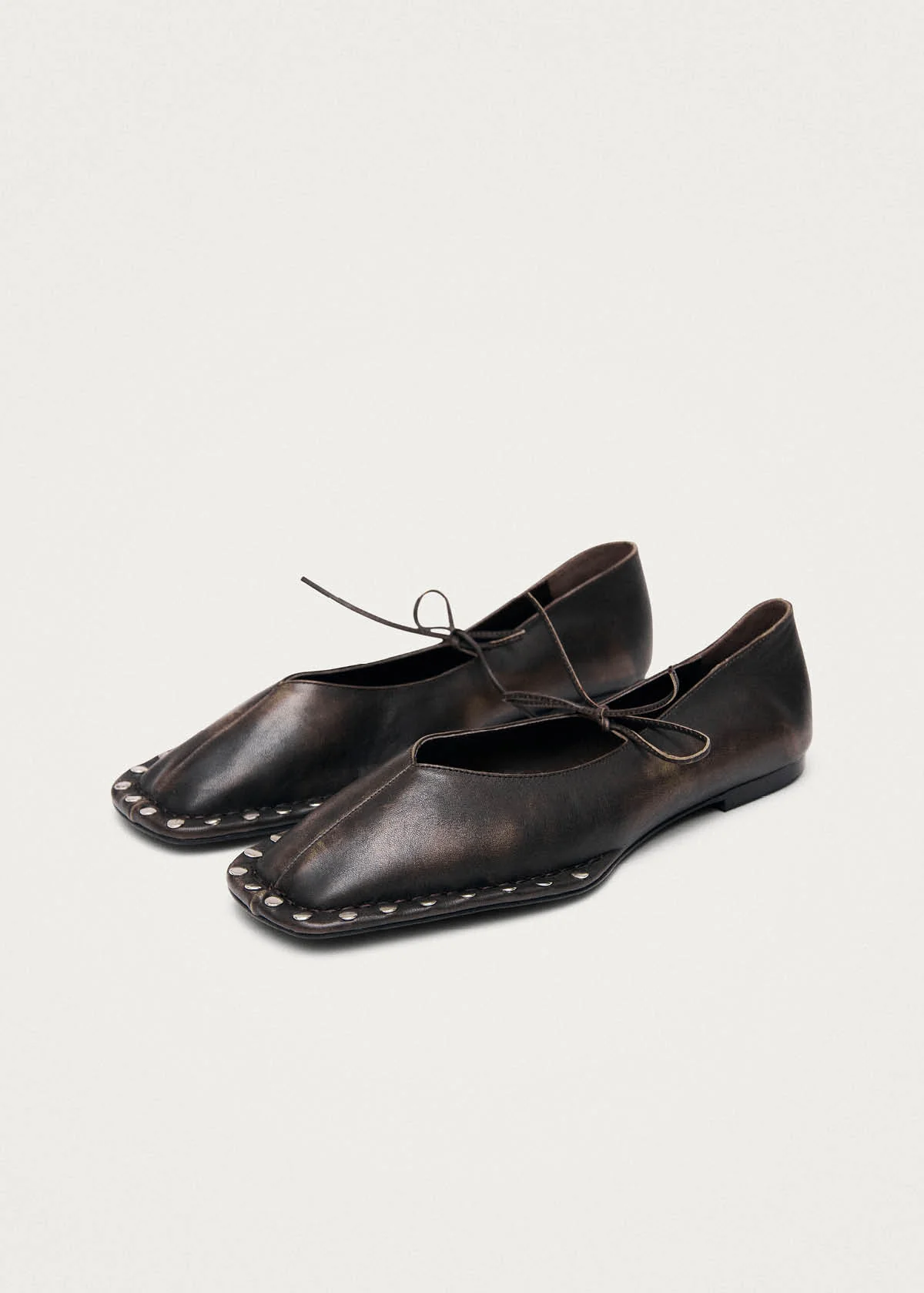 Sway Studs Vintage Effect Brown Leather Ballet Flats - Image 5