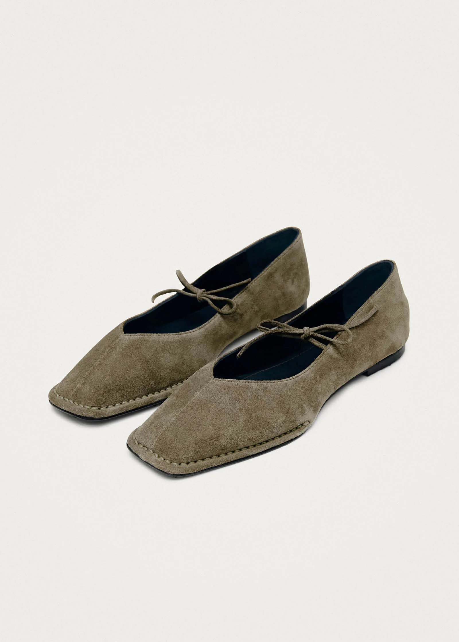 Sway Suede Khaki Leather Ballet Flats - Image 4