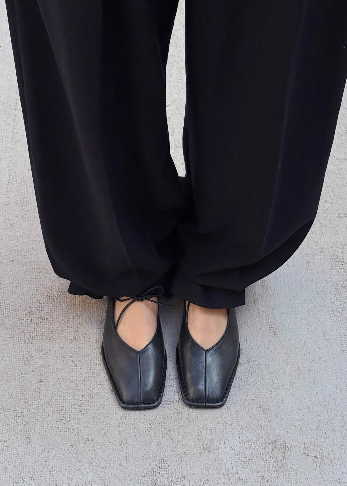 Sway Vintage Effect Black Leather Ballet Flats - Image 2