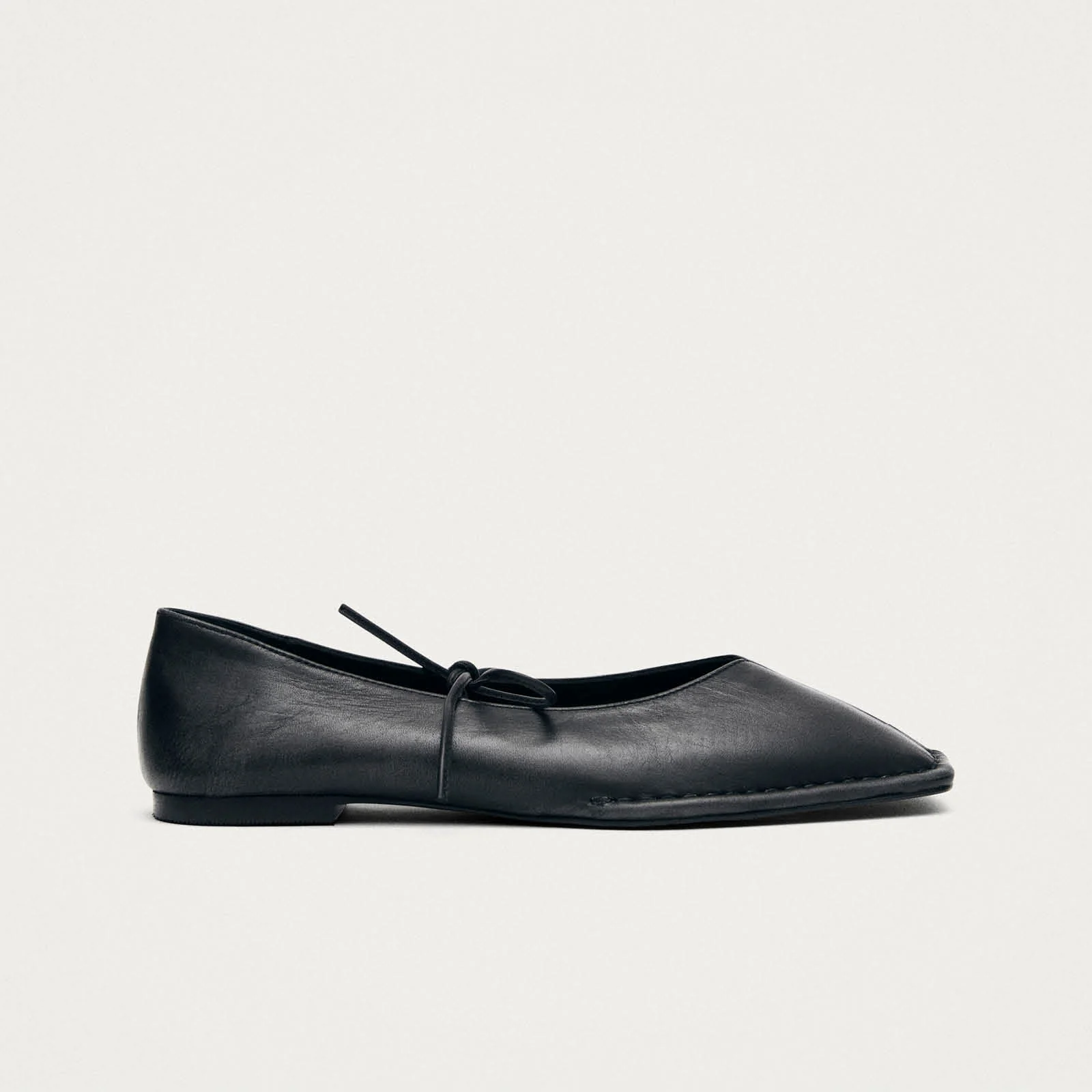 Sway Vintage Effect Black Leather Ballet Flats - Image 3