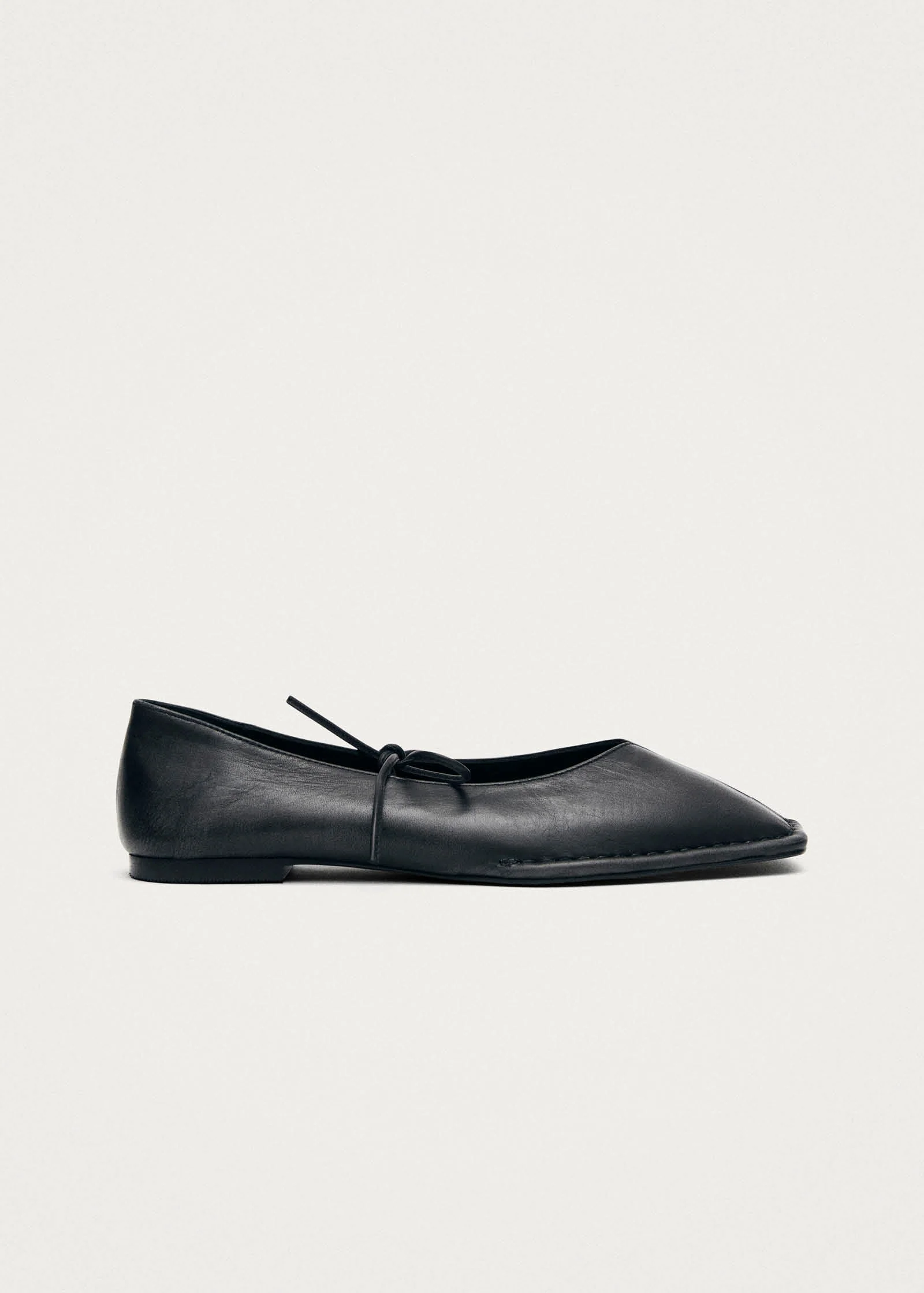 Sway Vintage Effect Black Leather Ballet Flats - Image 4