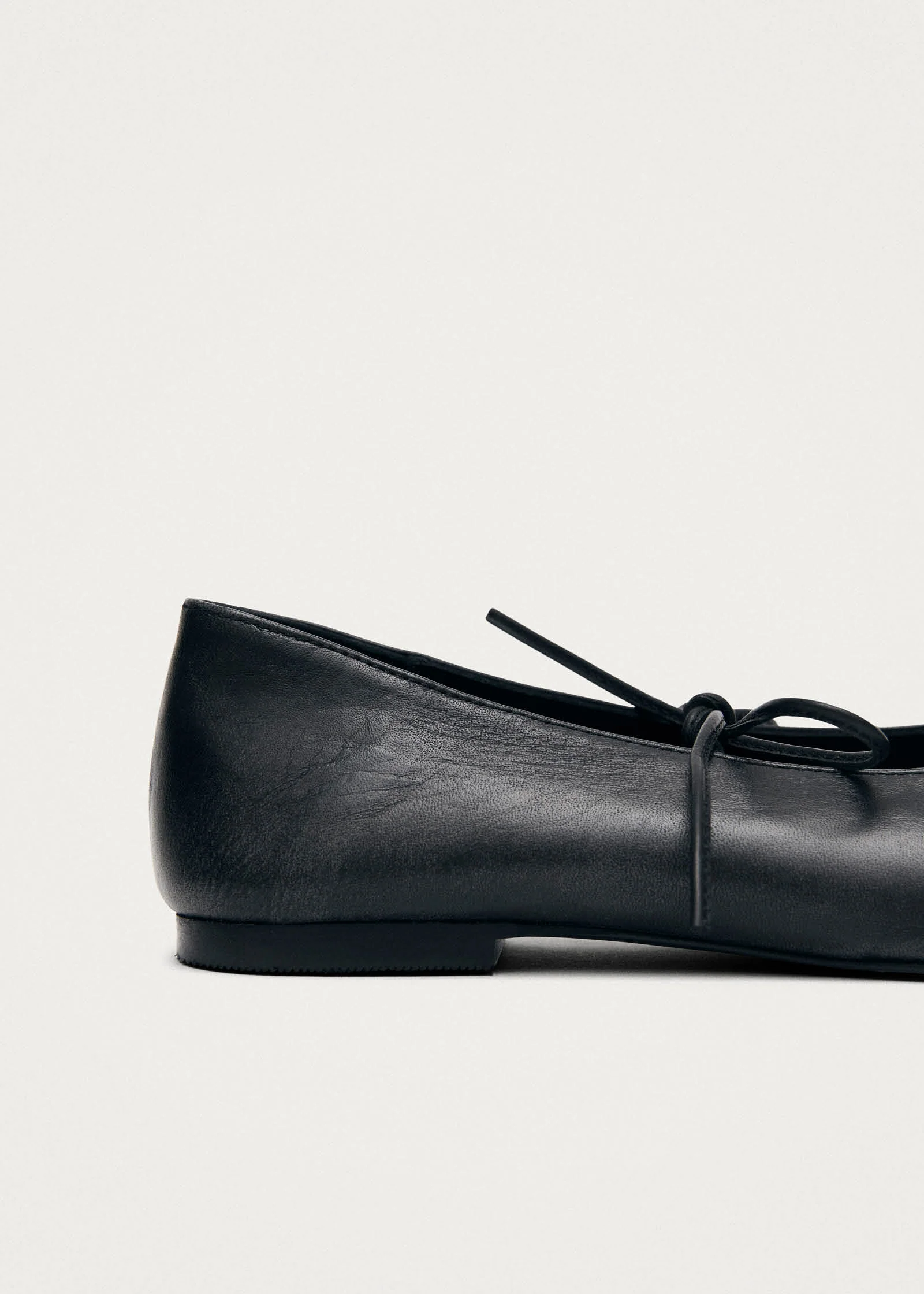 Sway Vintage Effect Black Leather Ballet Flats - Image 7