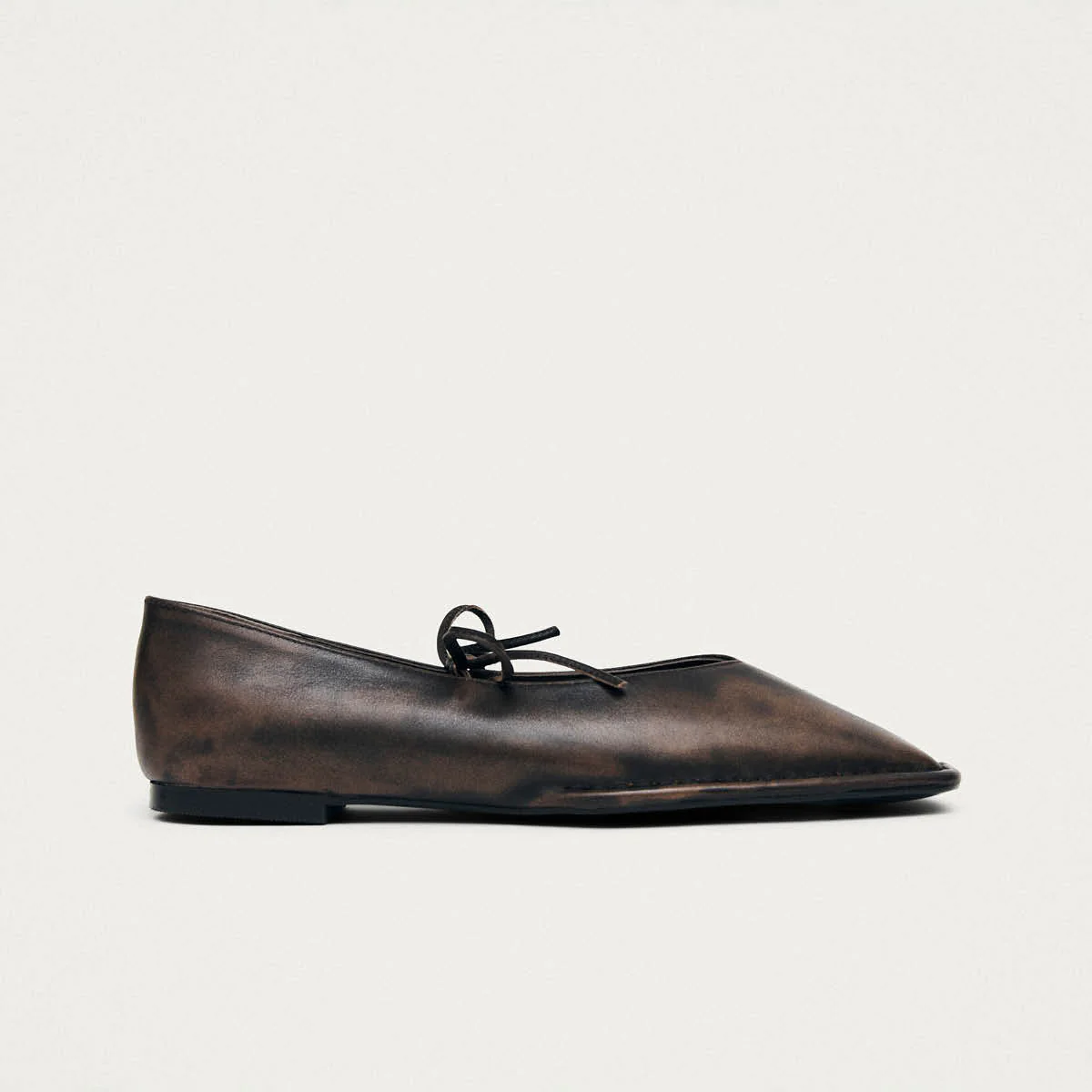 Sway Vintage Effect Brown Leather Ballet Flats - Image 3