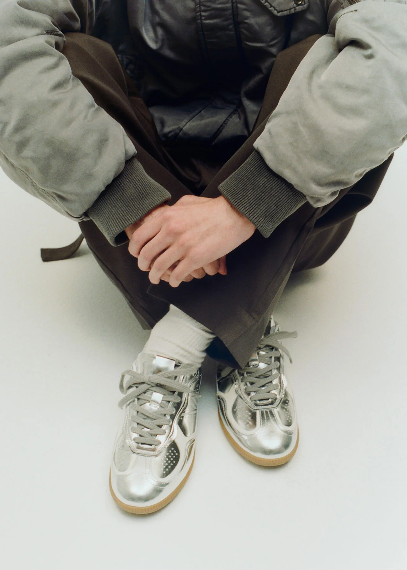 Tb.490 Rife Shimmer Silver Cream Leather Sneakers - Image 9